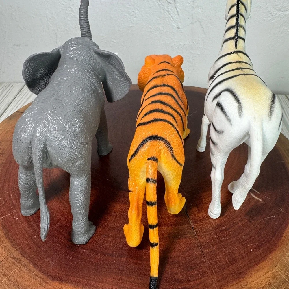 Safari Animal Toy Figures Set‎ Elephant Tiger Zebra Plastic Wildlife 3 Piece Lot
